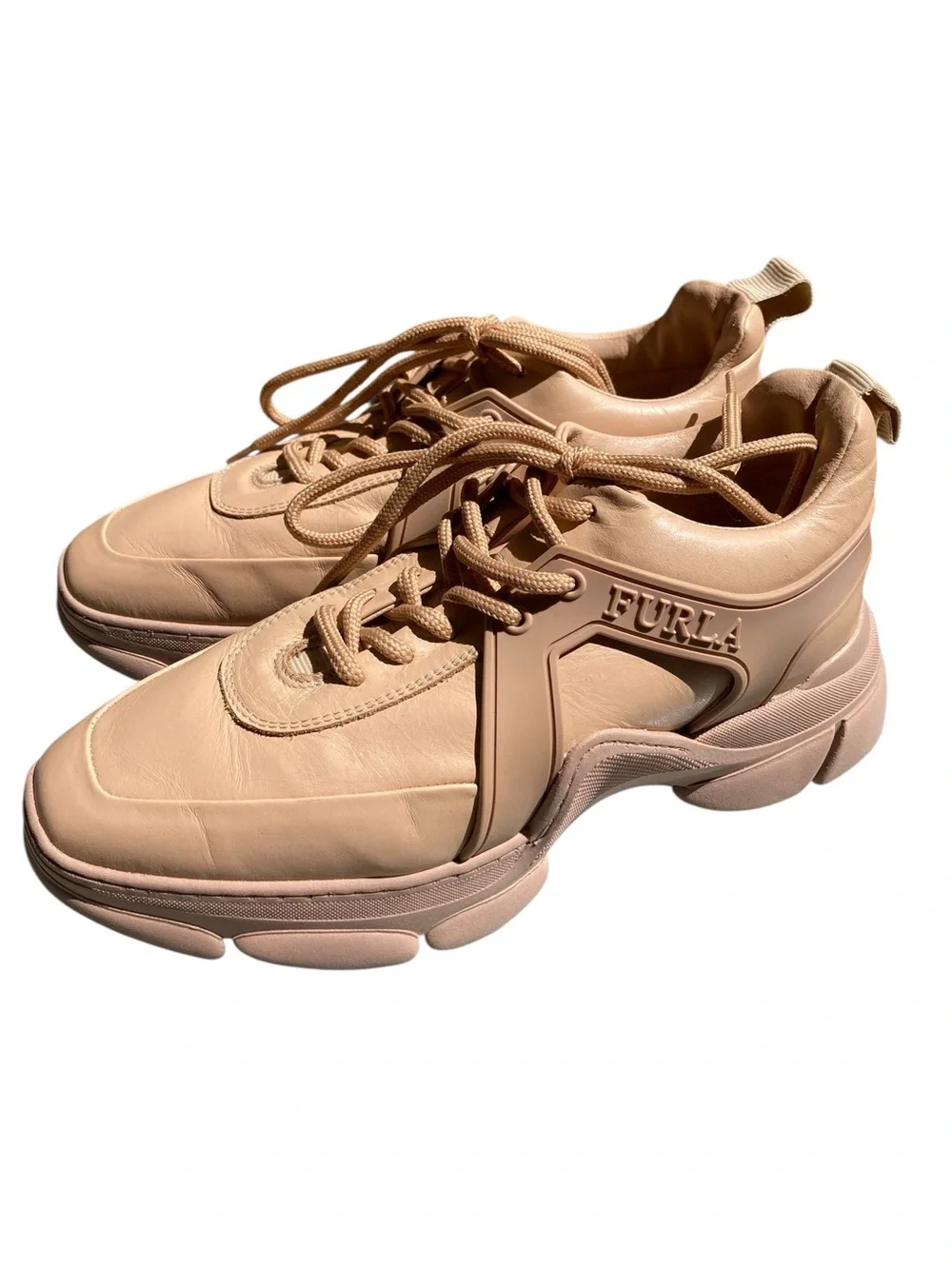 Furla Leather Sneakers Made in Italy EU 38 US 8 Beige Luxury Sneakers